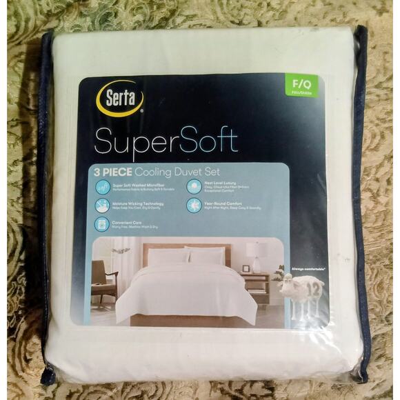 Serta Super Soft 3 Piece Cooling Duvet Cover Set Full / Queen White - Picture 4 of 5